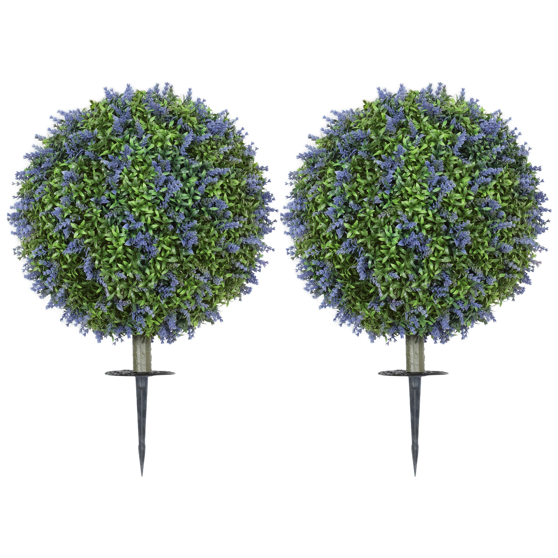 Artificial Plants Faux Lavender Set of 2, UV Protected Fake Plants with Ground Stakes for Indoor Outdoor Decor, Purple