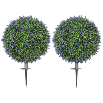 Artificial Plants Faux Lavender Set of 2, UV Protected Fake Plants with Ground Stakes for Indoor Outdoor Decor, Purple