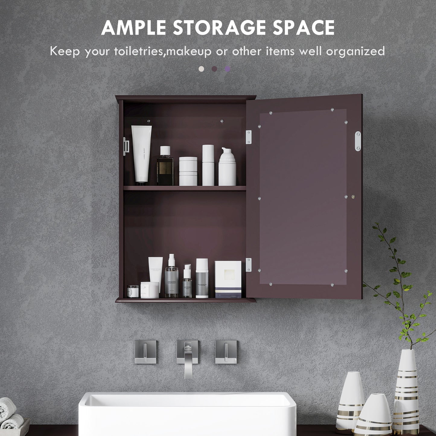 Bathroom Mirror Cabinet, Wall Mounted Medicine Cabinet with Door and Shelves, Dark Brown