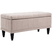 Storage Ottoman, Linen Fabric End of Bed Bench with Soft Close Lid, Button Tufted Storage Bench for Living Room, Entryway or Bedroom, 42" x 17" x 19", Beige