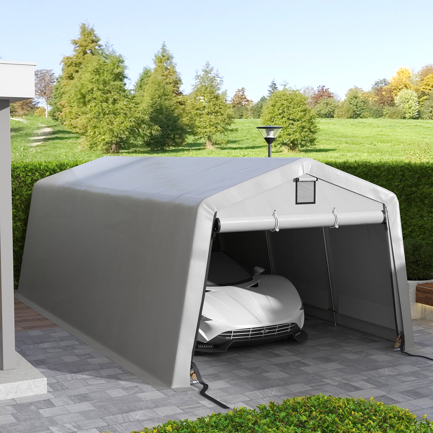 11' x 20' Portable Garage, Heavy Duty Carport Canopy with Ventilation Windows and Large Roll-up Door, Grey