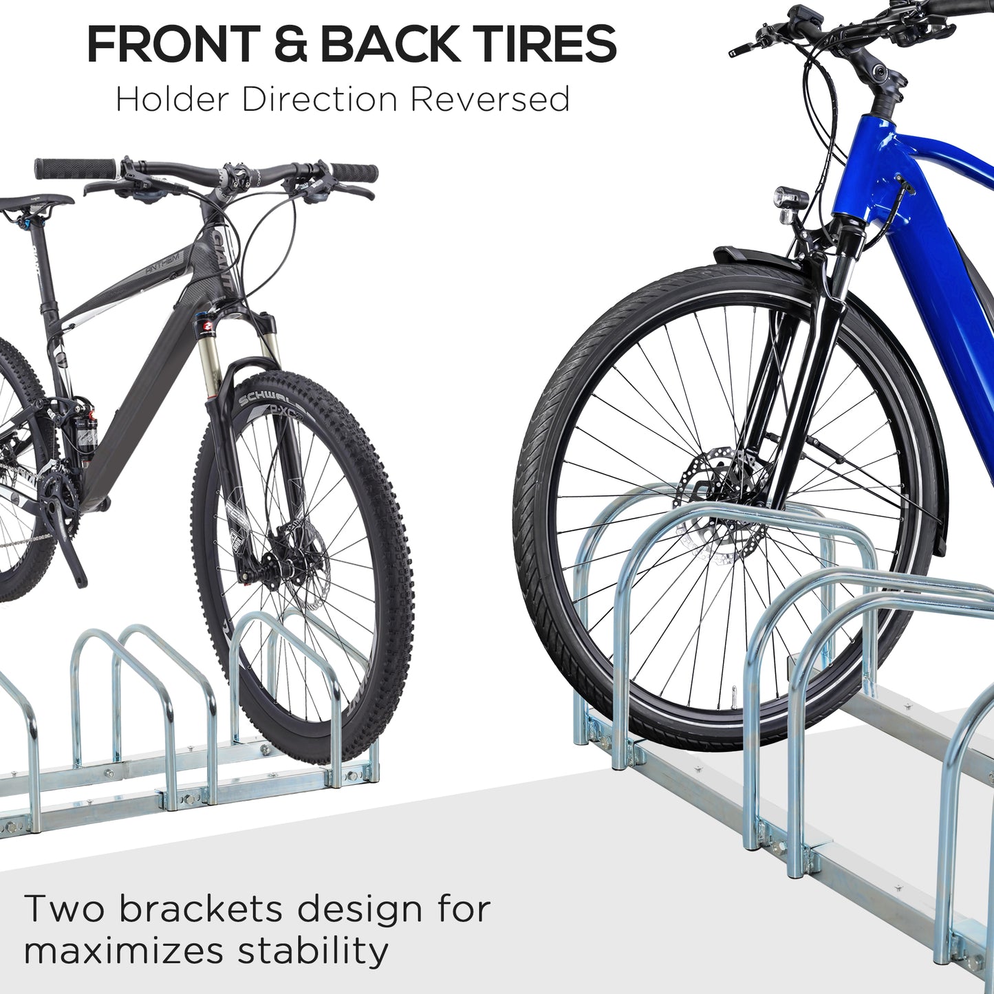 5-Bike Bicycle Floor Parking Rack Cycling Storage Stand Ground Mount Garage Organizer for Indoor and Outdoor Use Silver