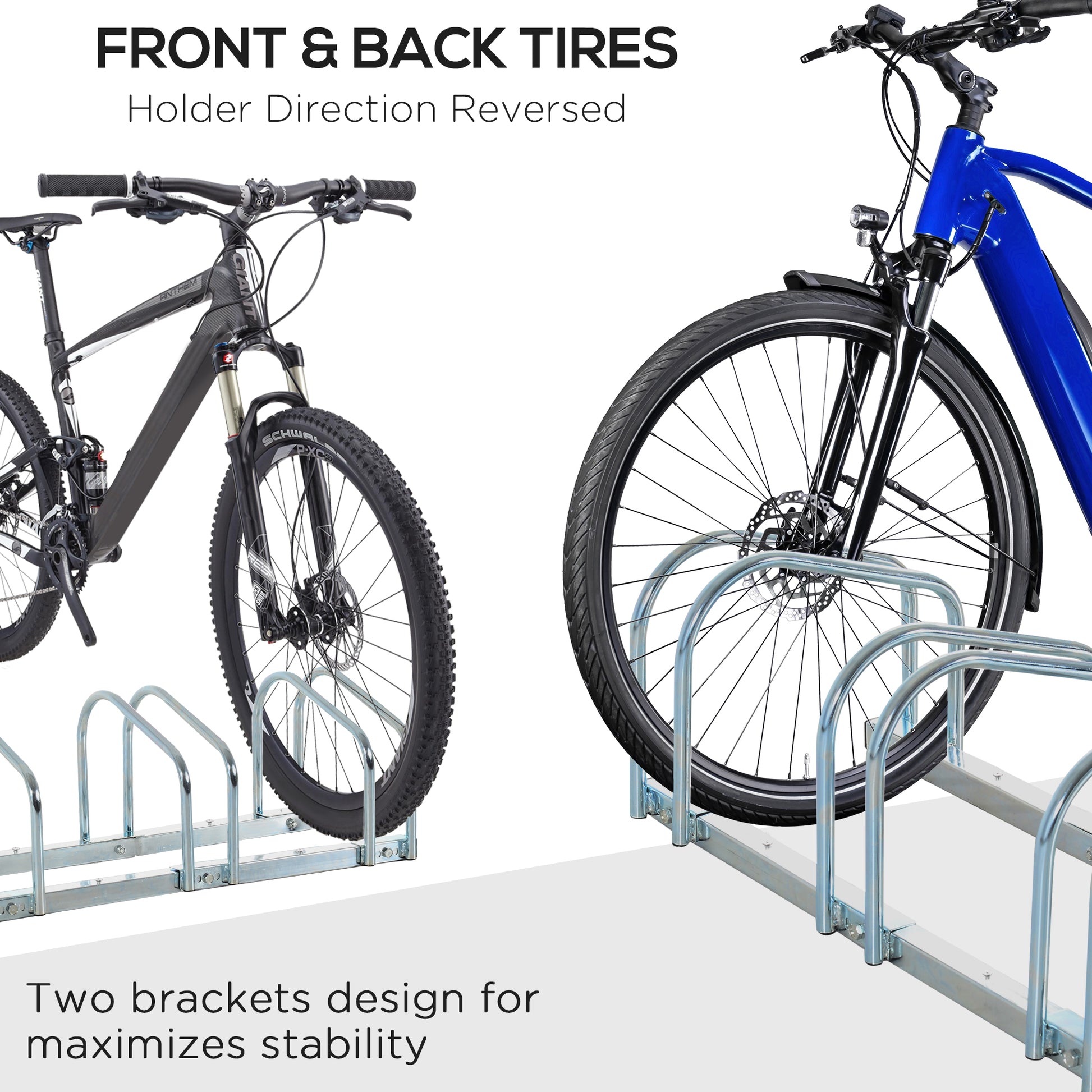 5-Bike Bicycle Floor Parking Rack Cycling Storage Stand Ground Mount Garage Organizer for Indoor and Outdoor Use Silver