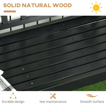 Wooden Outdoor Bench, 3 Person Patio Garden Bench with Diamond Pattern Backrest, Slatted Seat, 792 LBS Capacity, Black