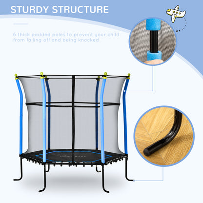 Soozier 63" Kids Trampoline Mini Indoor Bouncer Jumper with Enclosure Net Elastic Thick Padded Pole Gift for Child Toddler Age 3-6 Years Old Blue