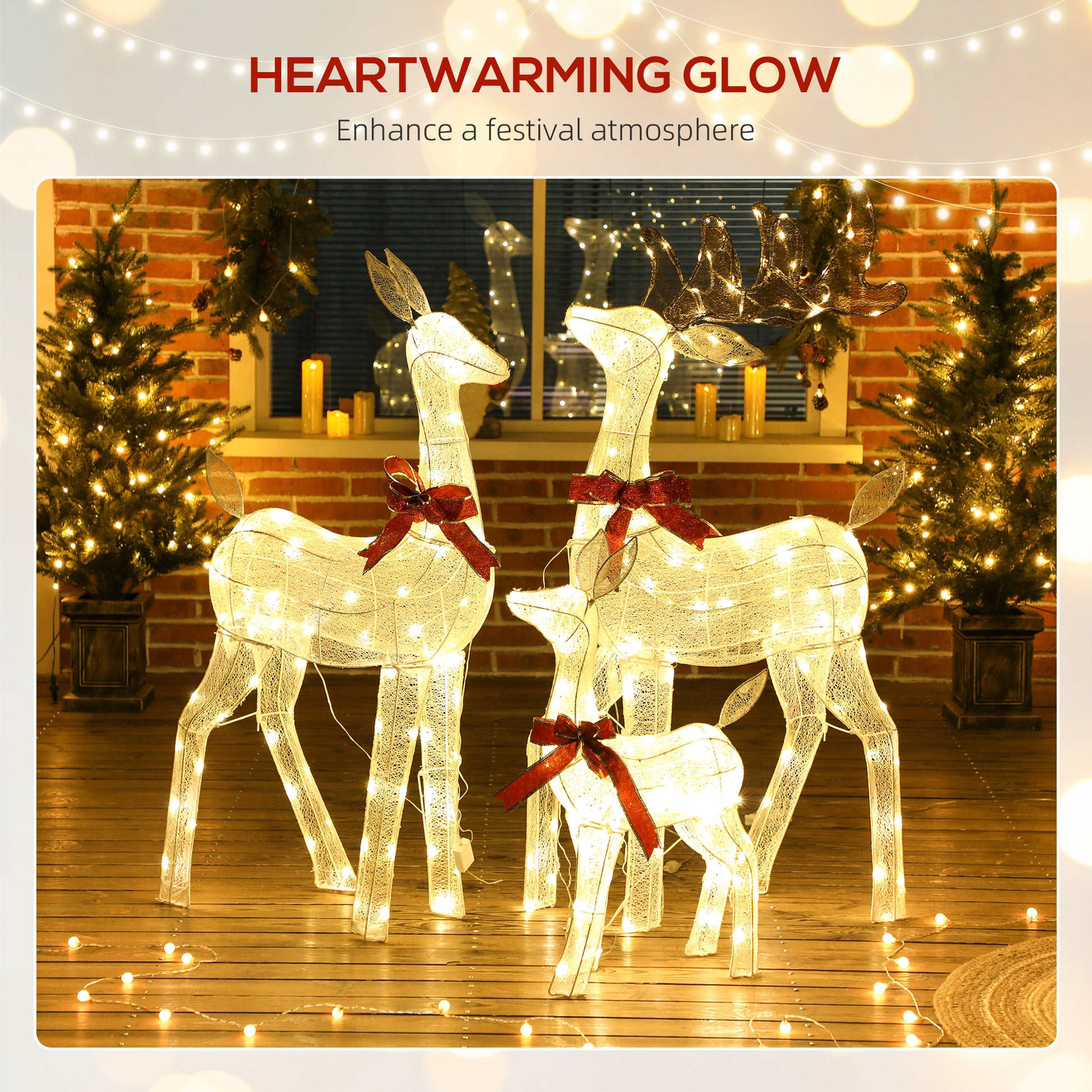 3 Piece Lighted Christmas Reindeer Family, 55" Light Up Deer, Outdoor Holiday Decor with LED Lights, Stakes, Zip Ties