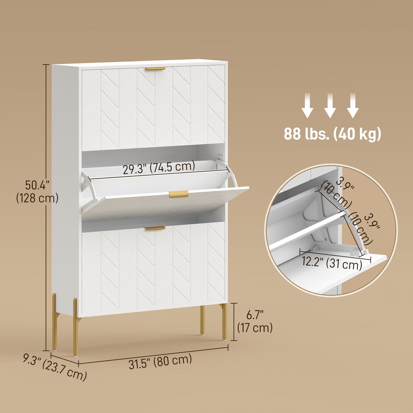 Shoe Cabinet with 3 Flip Drawers, Modern Narrow Shoe Storage Cabinet with Adjustable Shelves, White