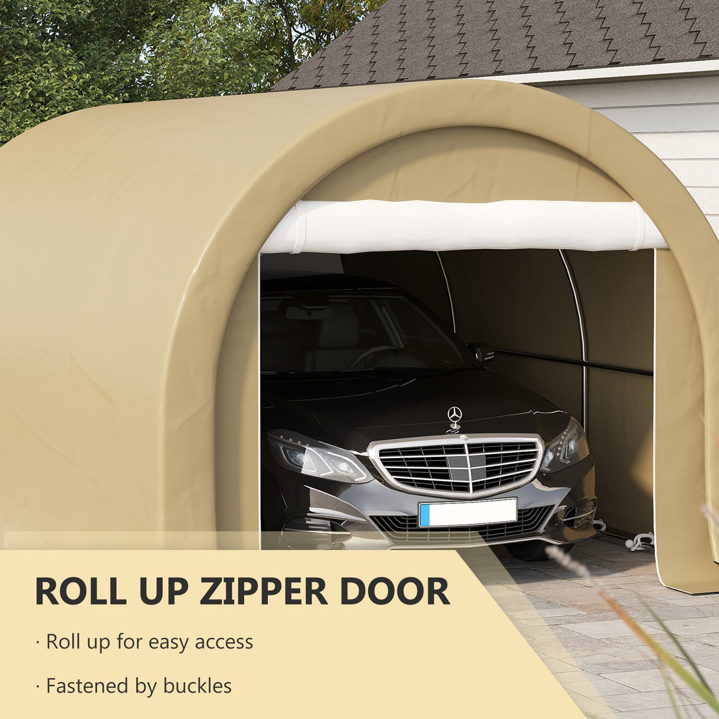10' x 16' Heavy Duty Portable Carport Tent with Zippered Door, PE Cover for Car, Boat, Motorcycle, Bike, Beige