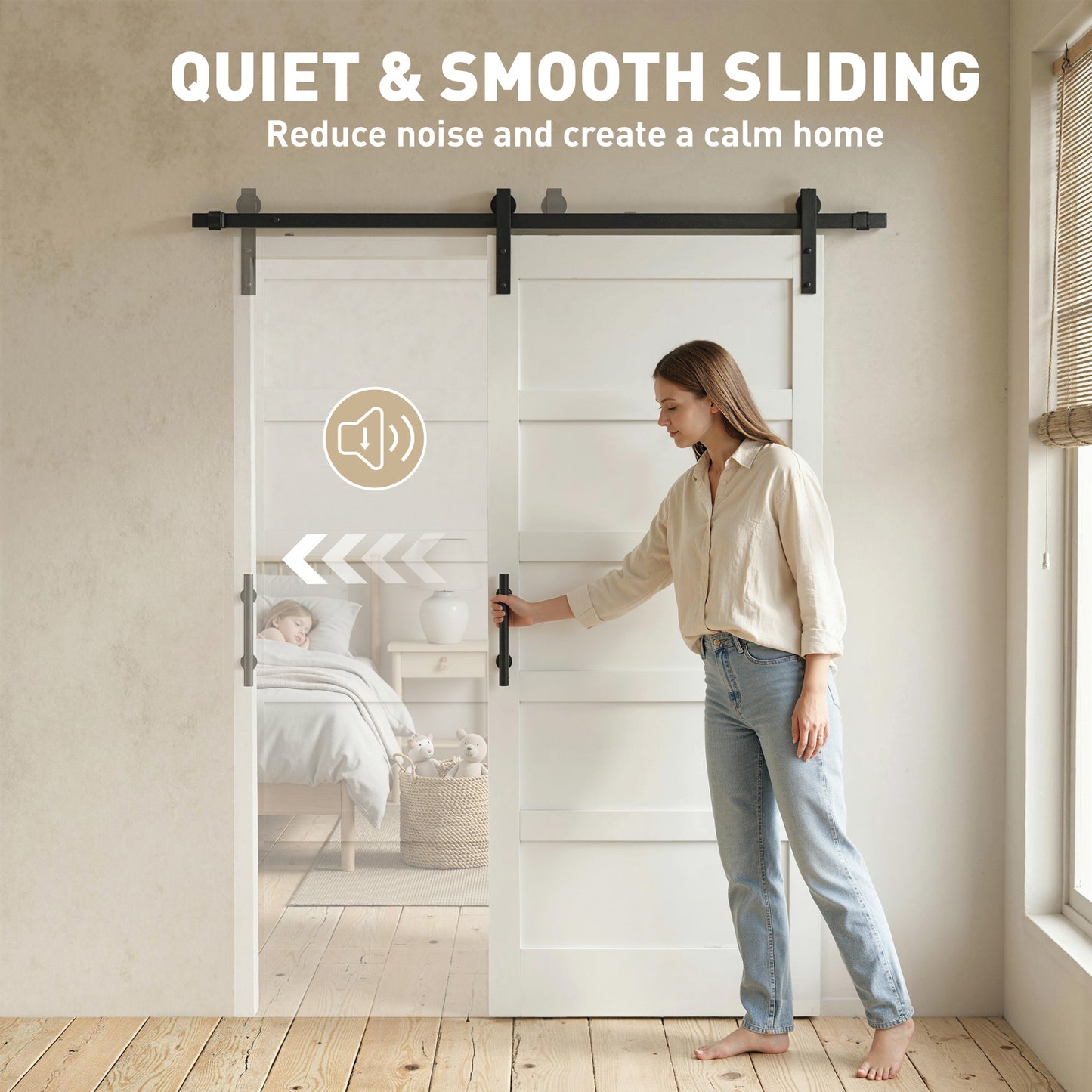 36"x84" Sliding Barn Door with Hardware Kit, Shaker Style Sliding Door with Handle, Track, Floor Guide, White Wood Grain