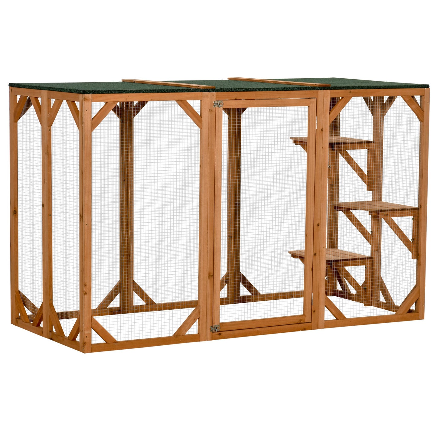 71"L Catio Outdoor Cat Enclosure, Indoor Cat Cage, Pet House, Small Animal Hutch for 1-2 Rabbit, Kitten, Kitty Crate Kennel w/ Waterproof Roof, Multi-Level Platforms, Orange