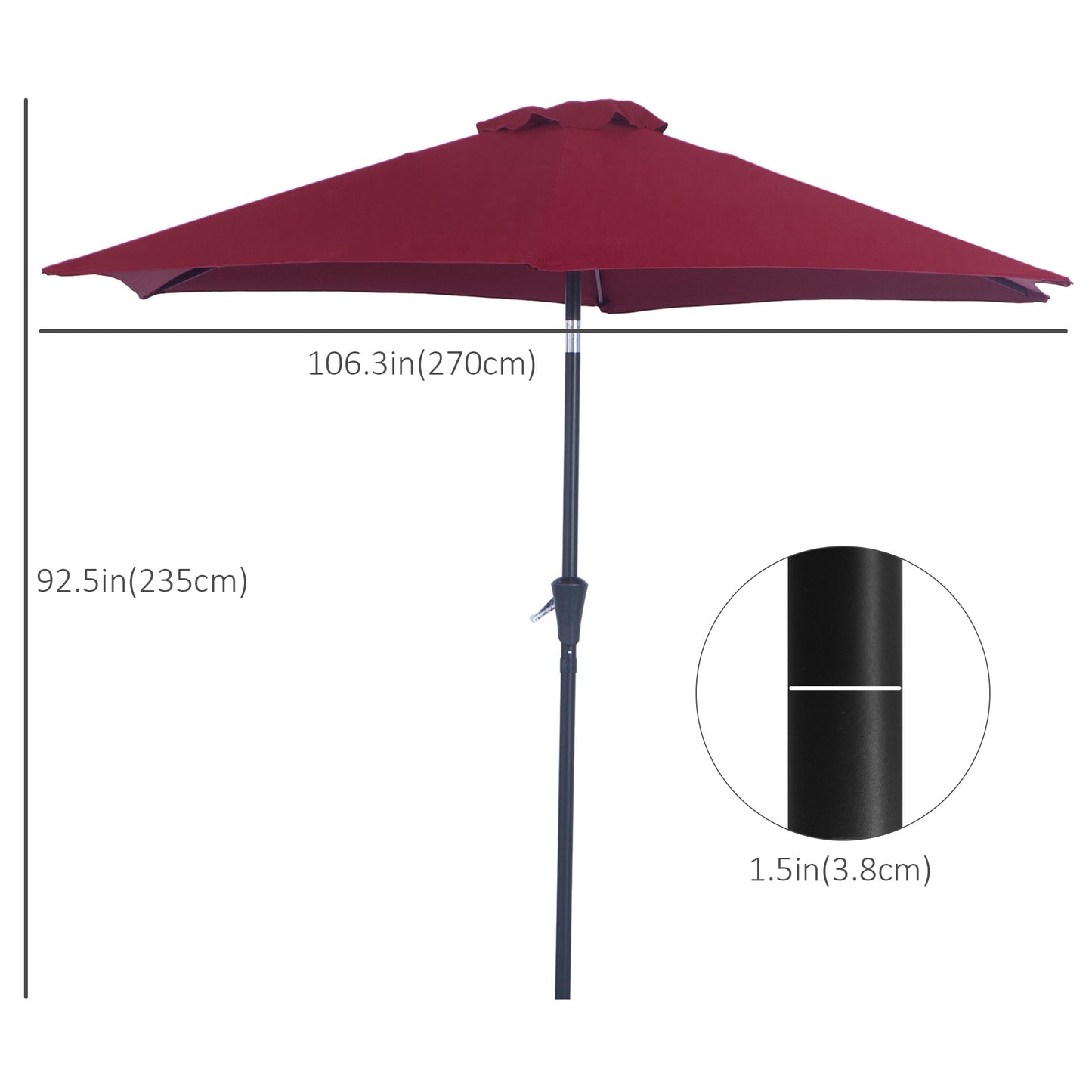 8.5FT Patio Umbrella, Round Garden Parasol with 6 Ribs, Market Sunshade Tilt Canopy w/ Crank Handle for Outdoor, Wine Red