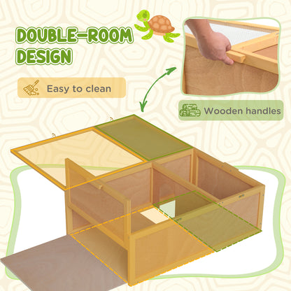 Wooden Tortoise Enclosure with Two Room Design, for Indoor Use, 37" x 25" x 13", Nature Wood