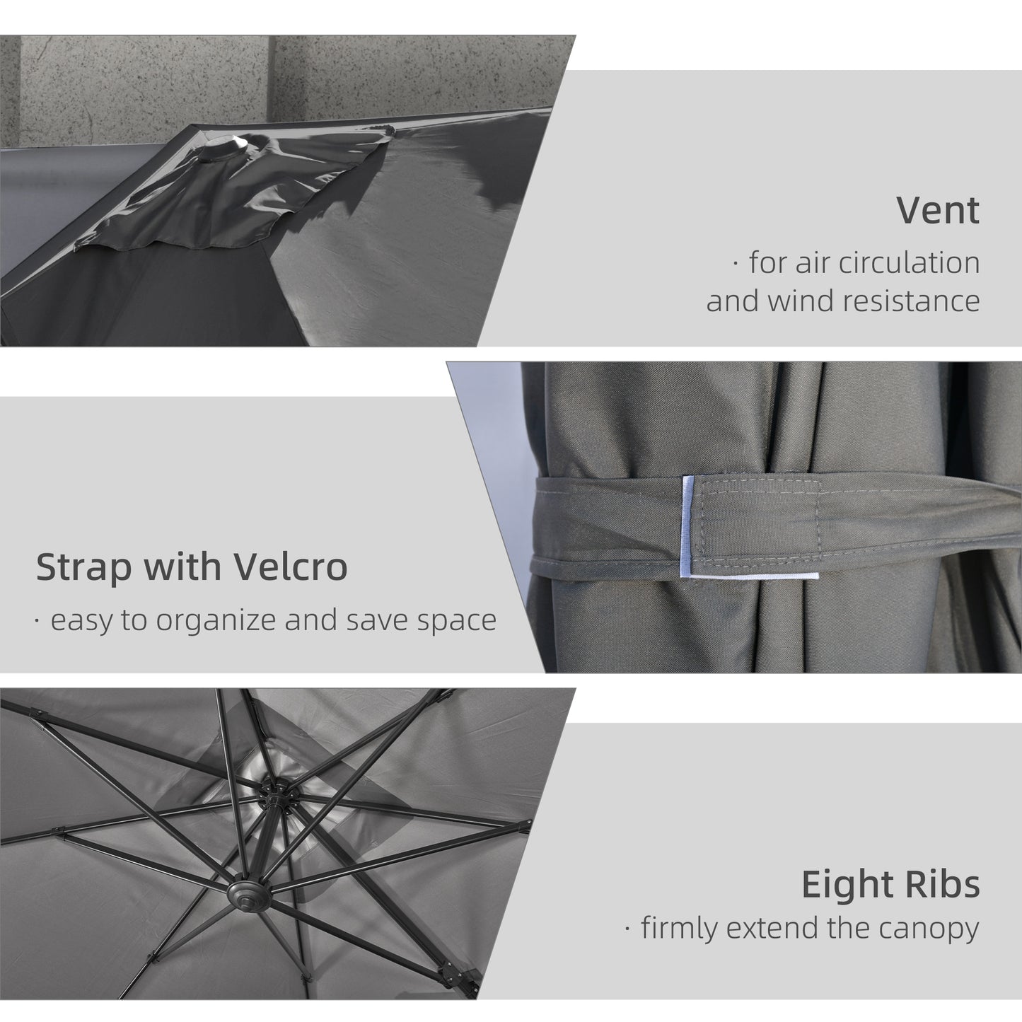 9ft Cantilever Patio Umbrella, Square Overhanging Umbrella with Cross Base, Crank Handle, Tilt, 360° Rotation and Aluminum Frame, Dark Grey