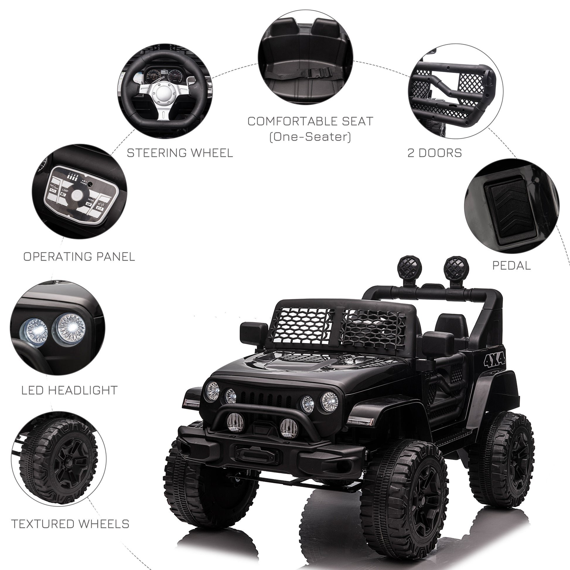 Aosom 12V Battery Powered Kids Ride On Car Off Road Truck Toy w/ Parent Remote, Black