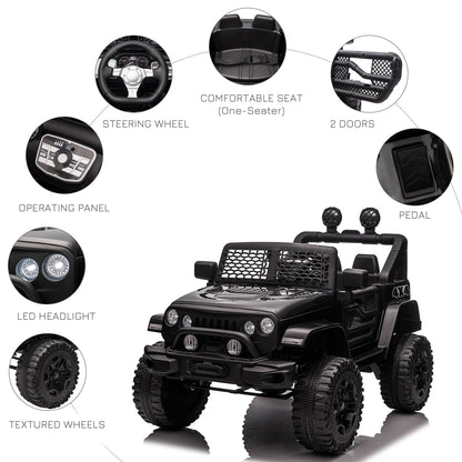Aosom 12V Battery Powered Kids Ride On Car Off Road Truck Toy w/ Parent Remote, Black