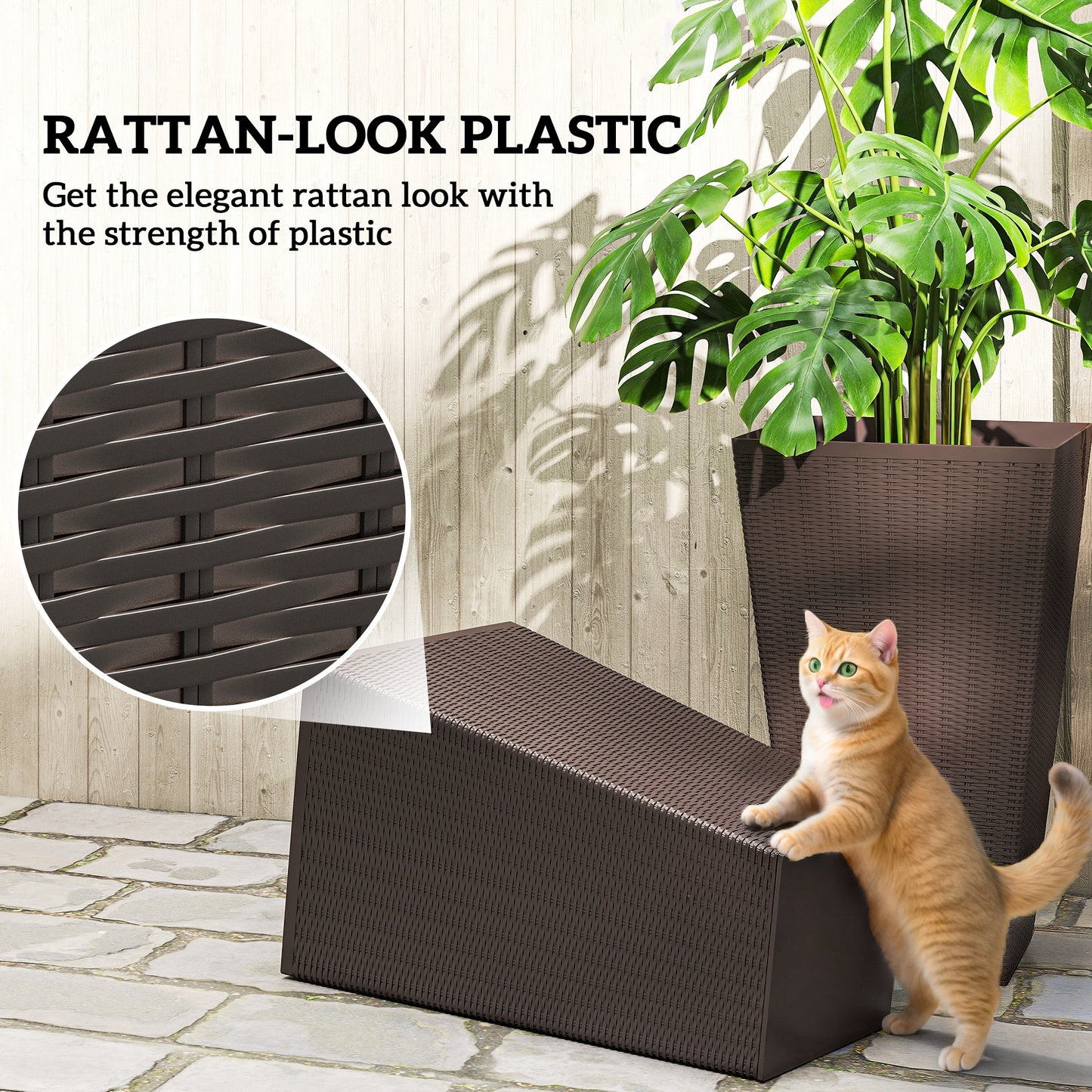 Set of 3 Tall Plant Stand, Outdoor & Indoor Flower Pot Set for Front Door, Entryway, Patio and Deck, Brown