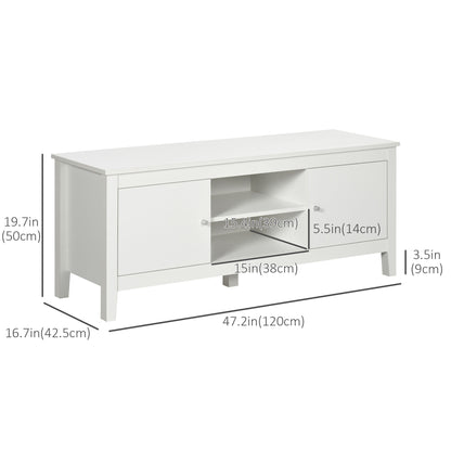 Modern TV Stand for TVs up to 55", TV Bench with Storage Cupboards and Shelves, 47.2" x 16.7" x 19.7", White