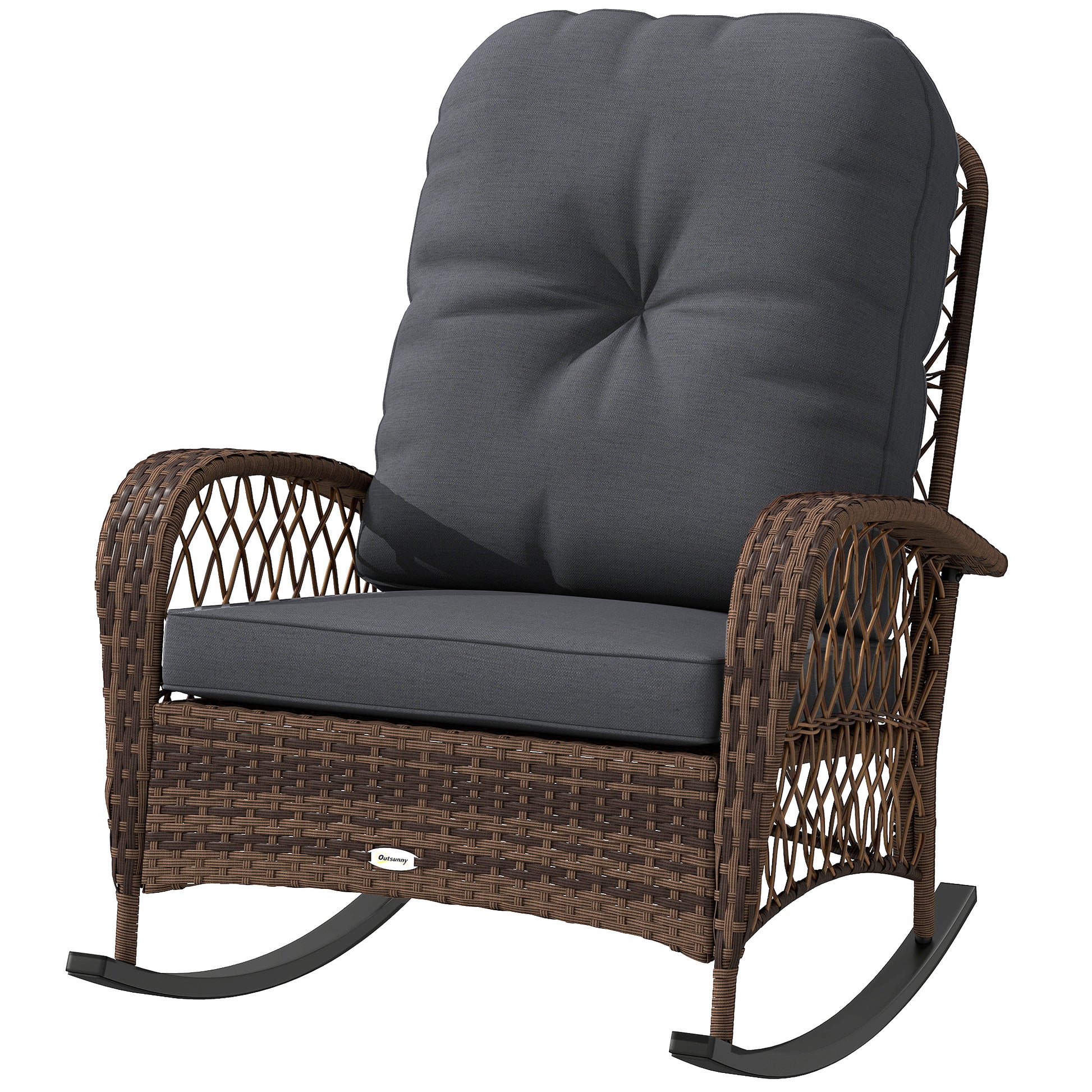 Outdoor Wicker Rattan Rocking Chair Patio Rocker with Thick Cushions for Garden Backyard Porch, Black