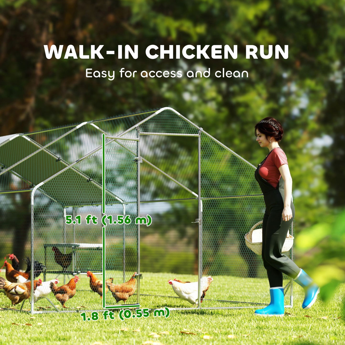 Metal Chicken Coop Run w/ Waterproof Cover, Nesting Box, Roosting Bars, for Outdoor Backyard, 9.8 x 19.7 x 6.4 ft