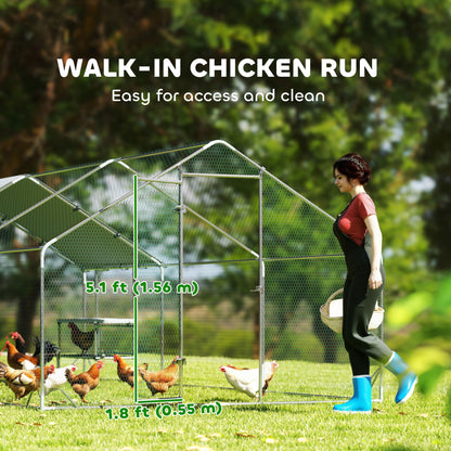 Metal Chicken Coop Run w/ Waterproof Cover, Nesting Box, Roosting Bars, for Outdoor Backyard, 9.8 x 19.7 x 6.4 ft