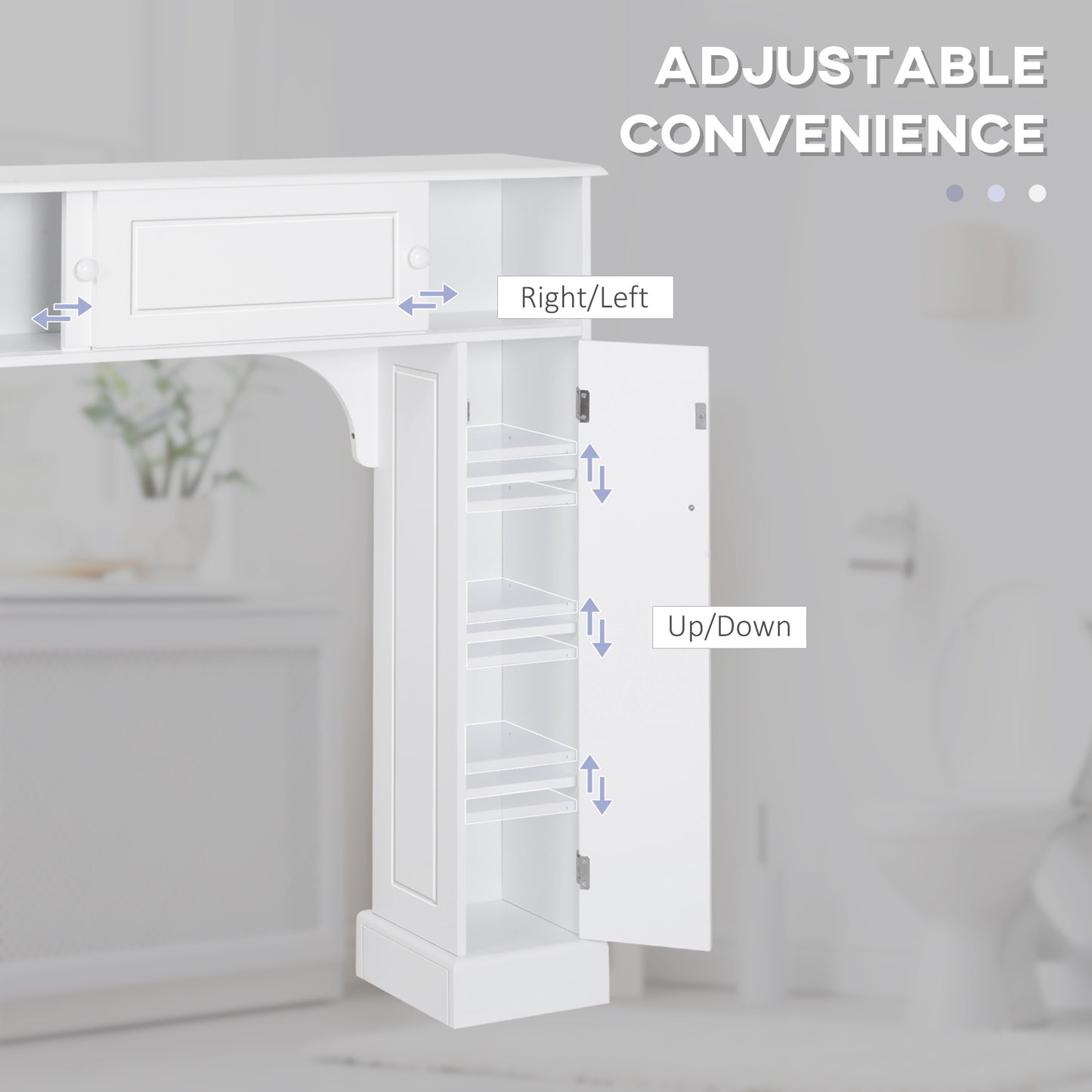 Modern Over The Toilet Storage, Bathroom Cabinets Over Toilet with 2 Sliding Doors, 3 Adjustable Shelves, White