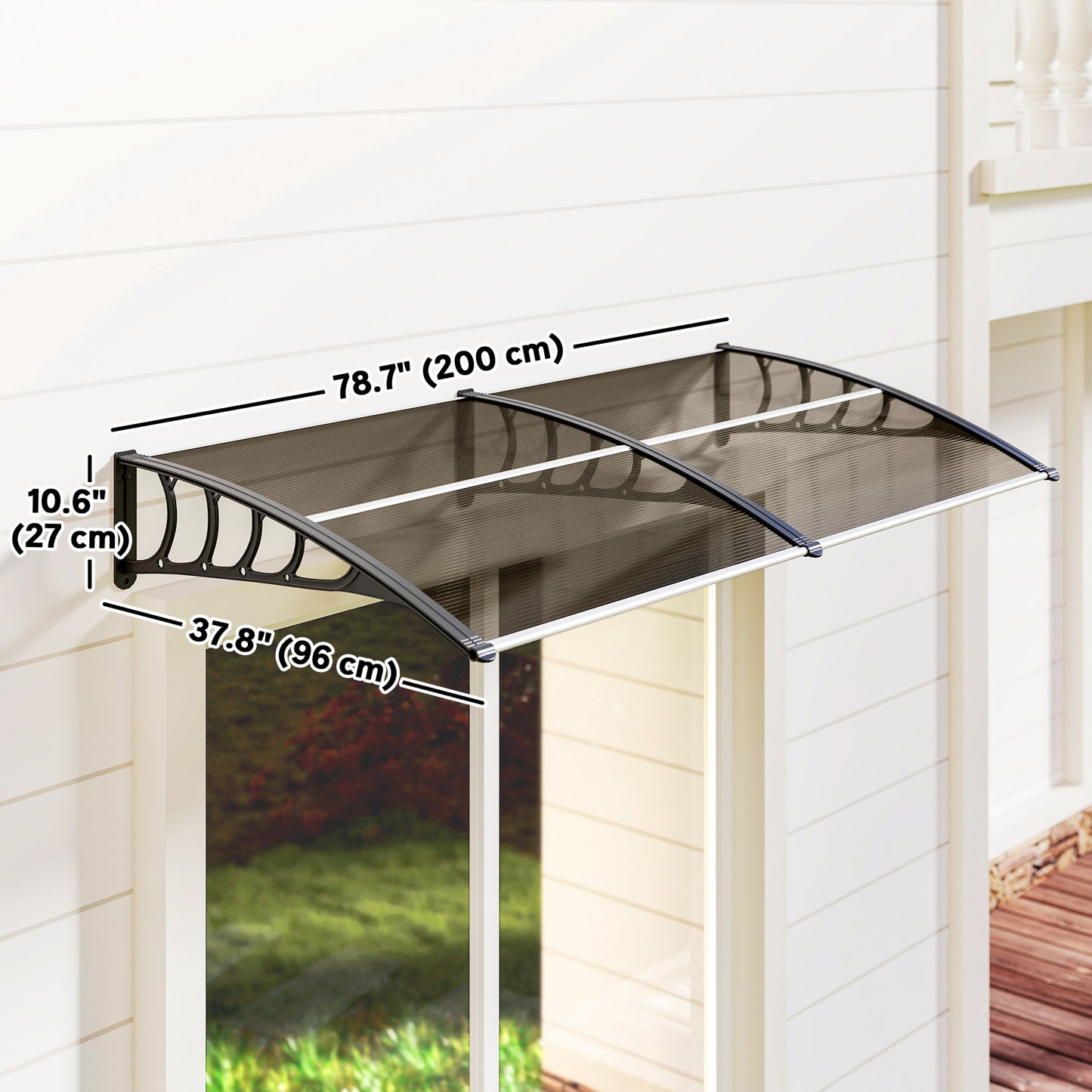 Window Awning Door Canopy, Polycarbonate Front Door Outdoor Patio Cover, Sun Shelter, Hollow Sheet for UV, Rain, Snow and Sunlight Protection, Brown, 40" x 80"
