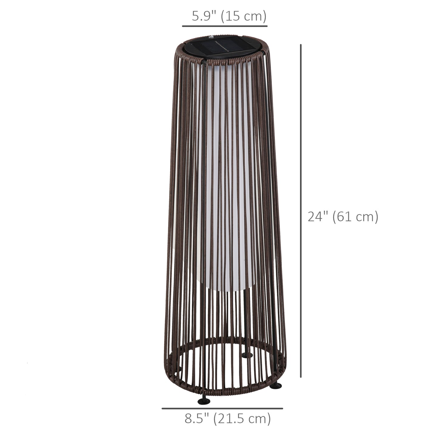 Wicker Solar Floor Lamp, Decorative Outdoor Lamp with Auto On/Off LED Light, IP44 for Patio, Porch, Pathway, Brown