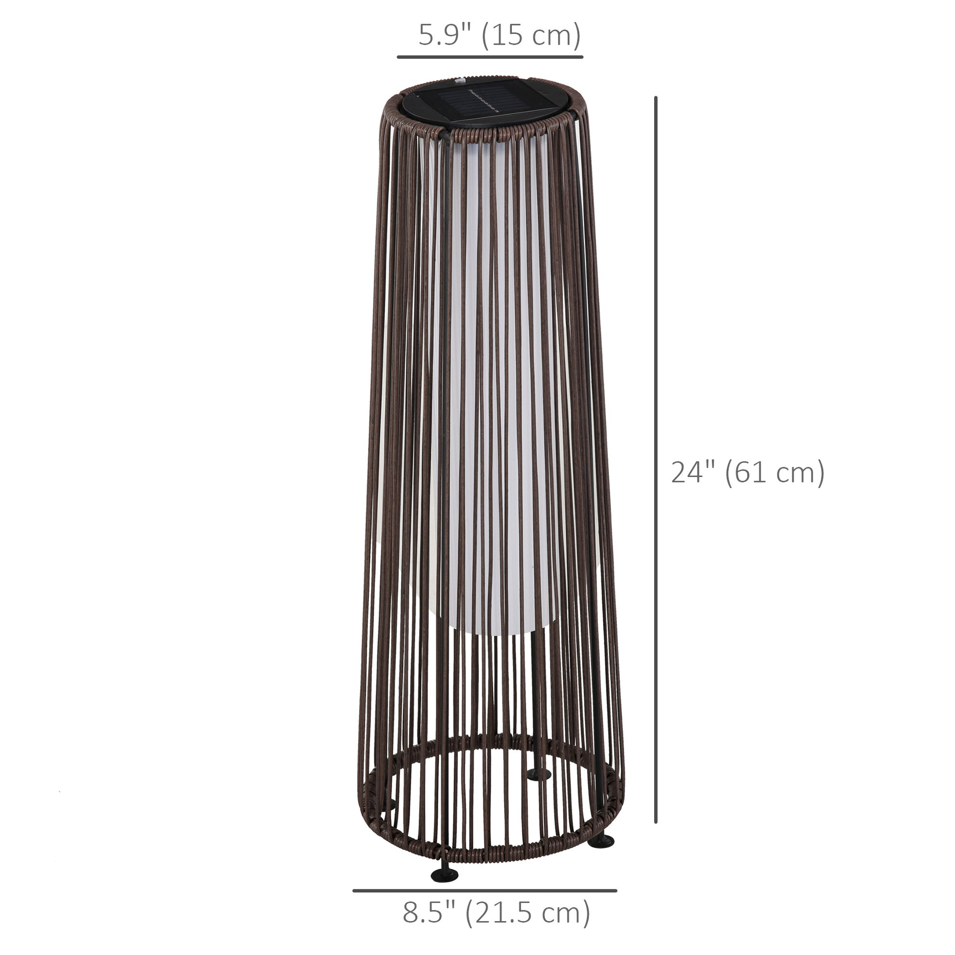 Wicker Solar Floor Lamp, Decorative Outdoor Lamp with Auto On/Off LED Light, IP44 for Patio, Porch, Pathway, Brown