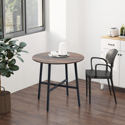 Ф31.5" Dining Room Table, Industrial Style Kitchen Table Round with Steel Legs, Rustic Brown