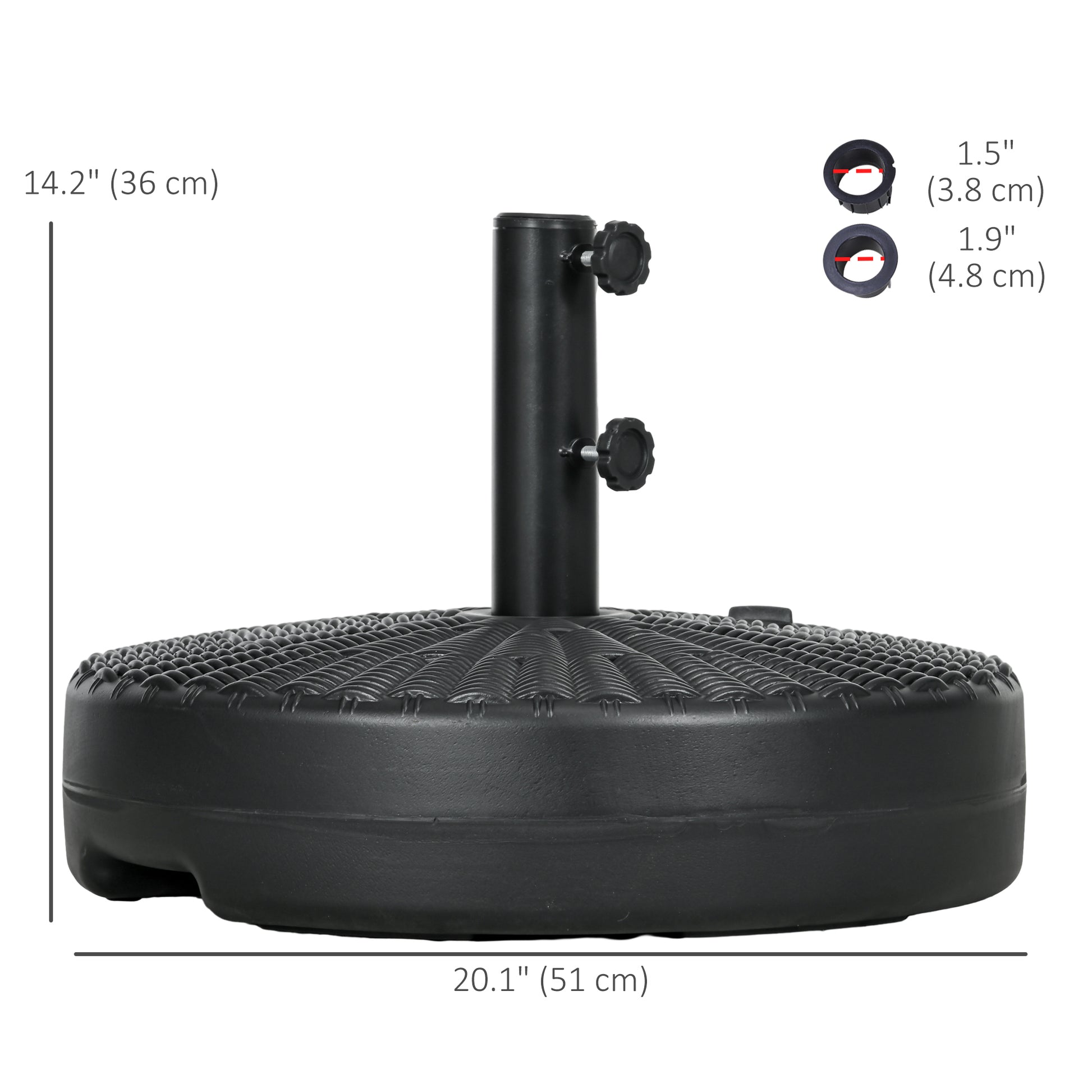 Umbrella Base, Heavy Duty Fillable Base Holder with Steel Pole, Round Parasol Stand for Patio, Outdoor, Backyard, Black