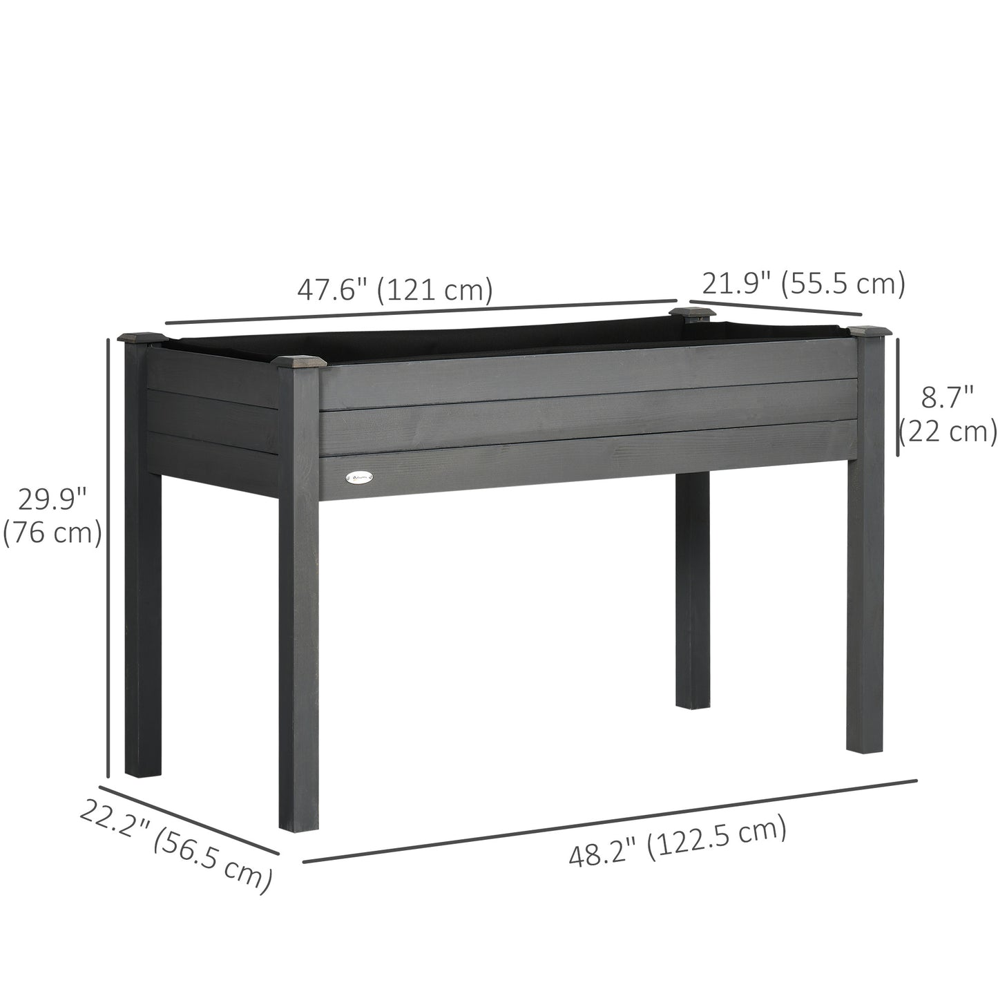 48" x 22" x 30" Wooden Patio Raised Garden Bed Planter, Elevated Planter Box with Legs, Outdoor Flower Stand with Inner Bag, Dark Grey