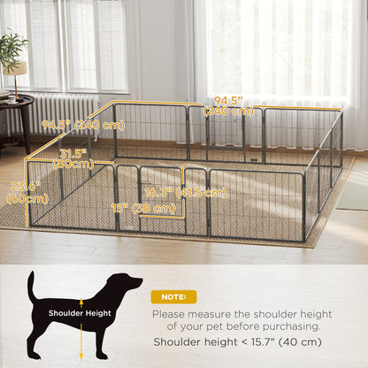 Dog Playpen, 31.5"W Heavy-Duty Metal Puppy Play Pen, Pet Exercise Fences for Outside and Indoor, DIY Design with Door for Small Dogs, 12 Panels, 23.5"H