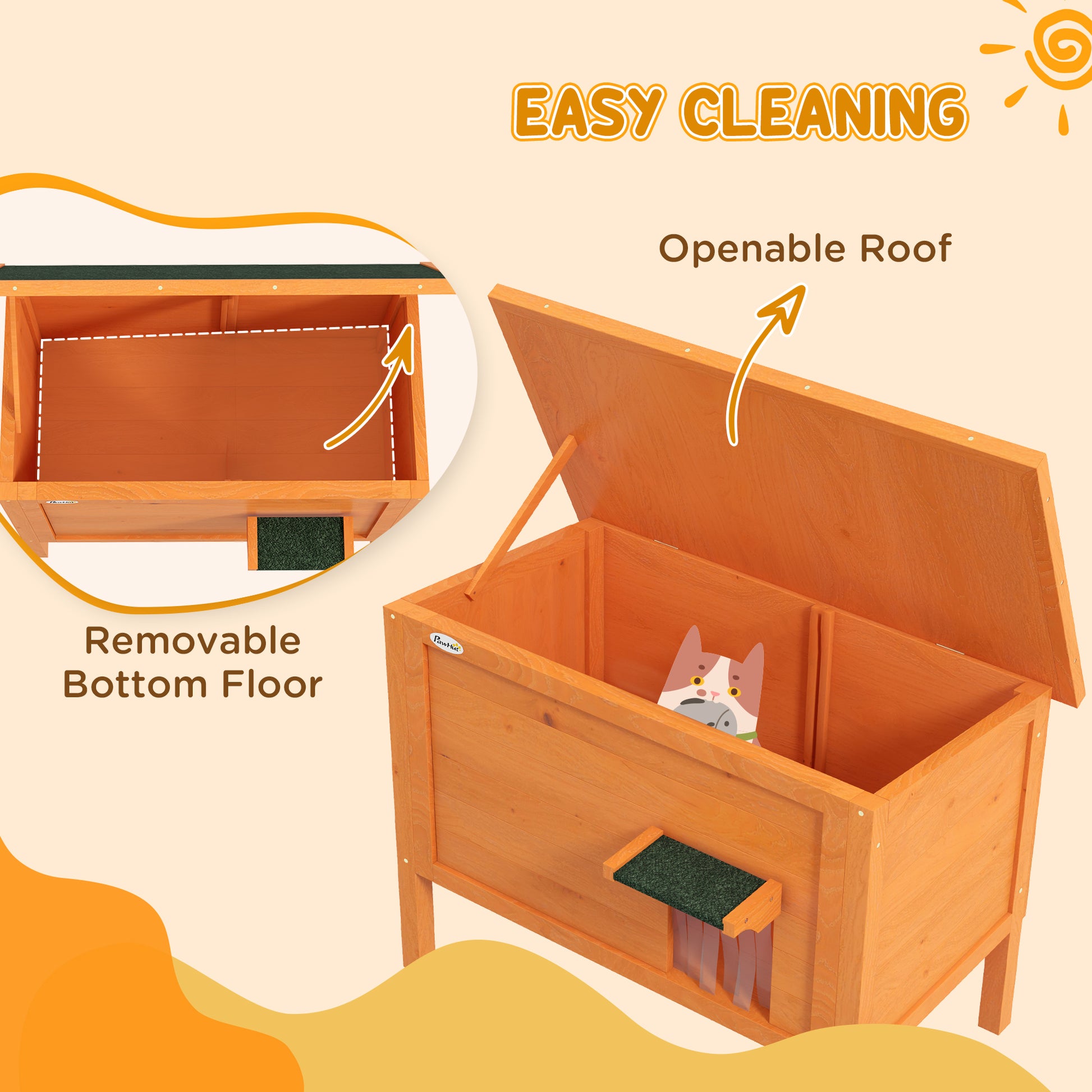Outdoor Insulated Cat House with Asphalt Roof, Removable Floor, for Cats, Small Animals