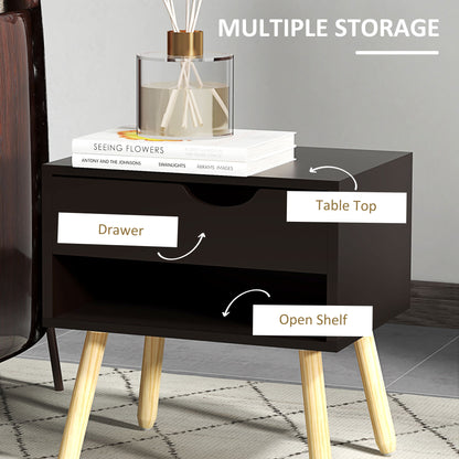 Set of 2 Nightstands with Storage Drawer and Shelf, Modern Bedside Table for Bedroom, Black