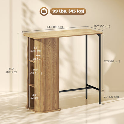 Tambour Bar Height Table with 3 Storage Shelves Rectangular Bar Table with Metal Frame for Kitchen Dining Room Natural