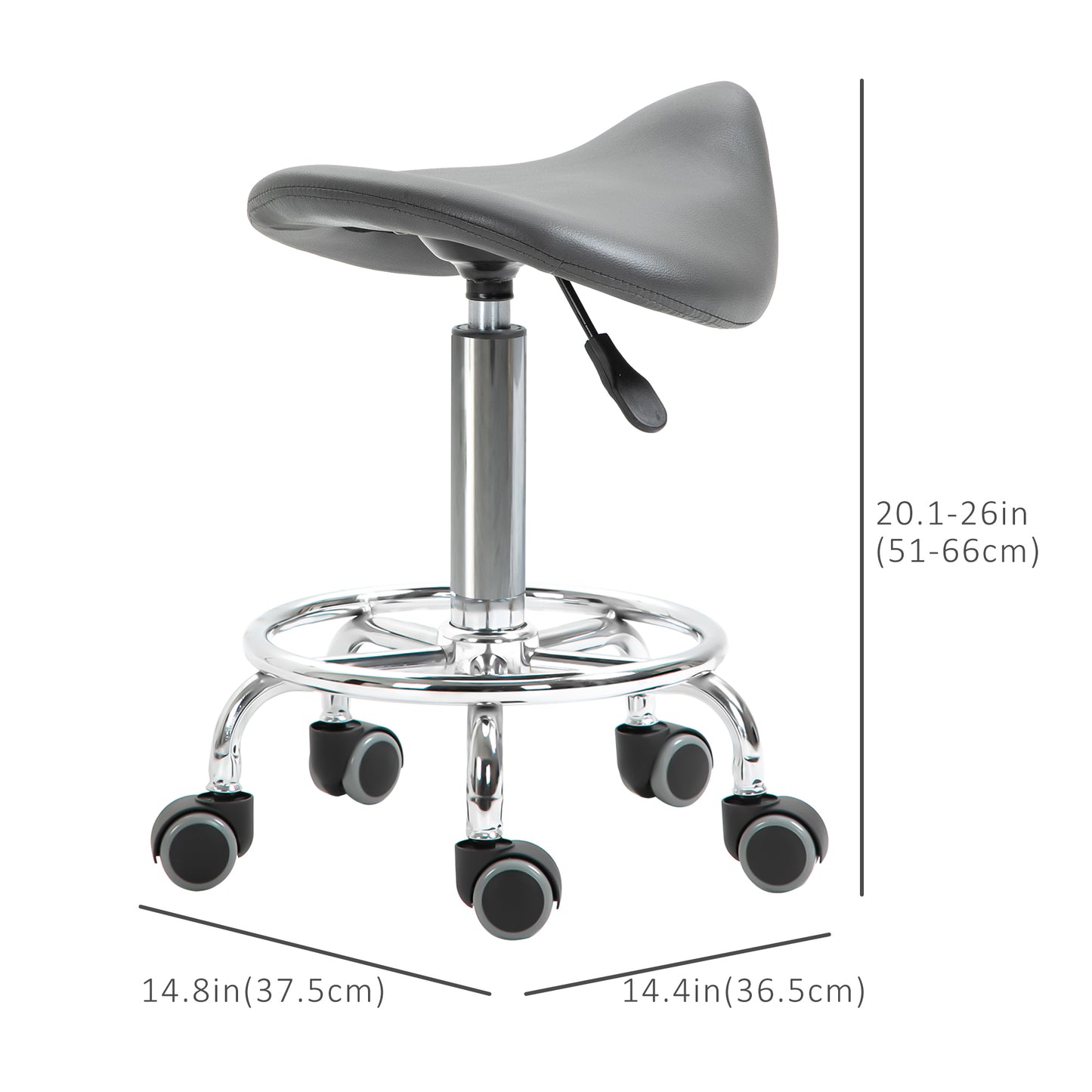 Saddle Stool, PU Leather Adjustable Rolling Salon Chair for Massage, Spa, Clinic, Beauty and Tattoo, Grey