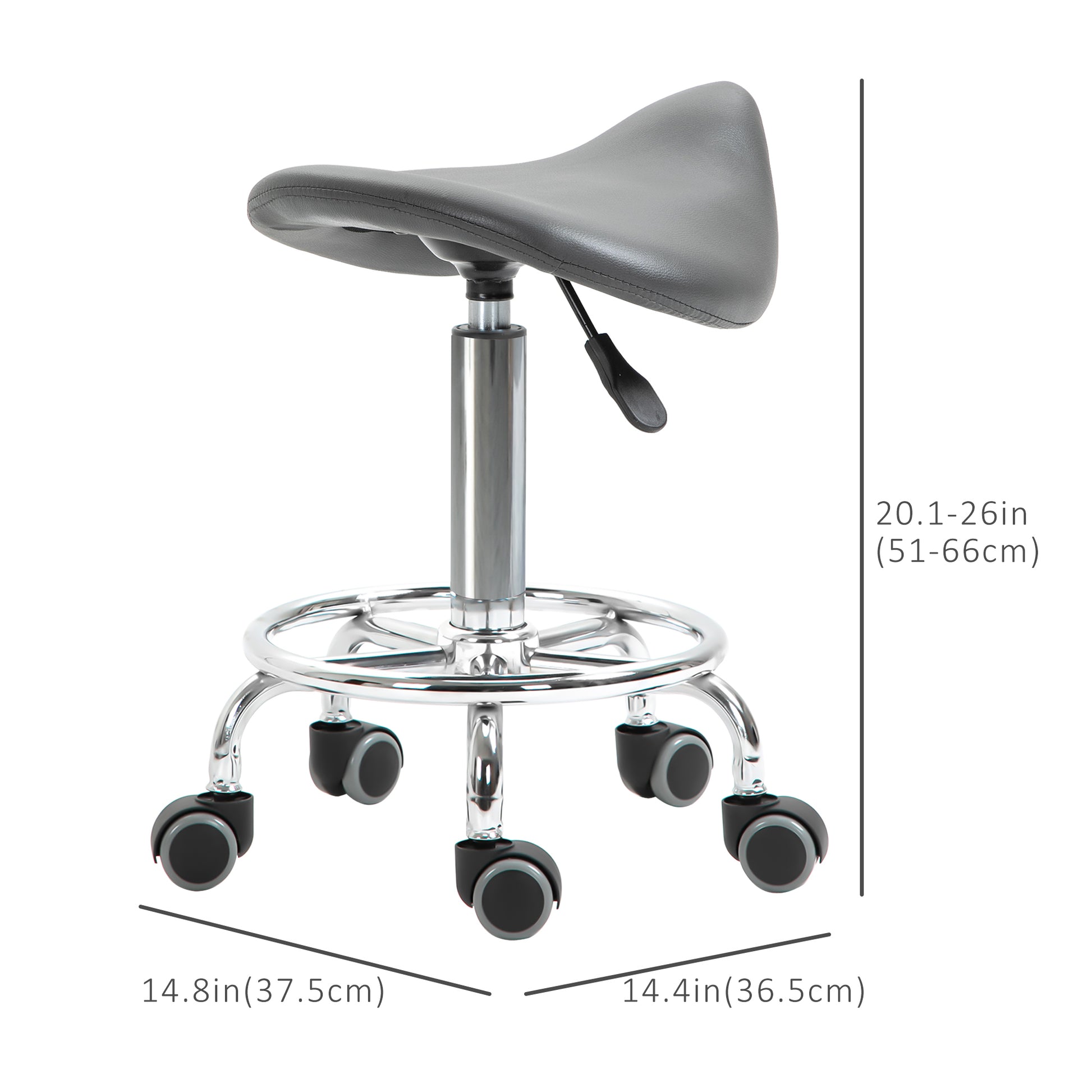 Saddle Stool, PU Leather Adjustable Rolling Salon Chair for Massage, Spa, Clinic, Beauty and Tattoo, Grey
