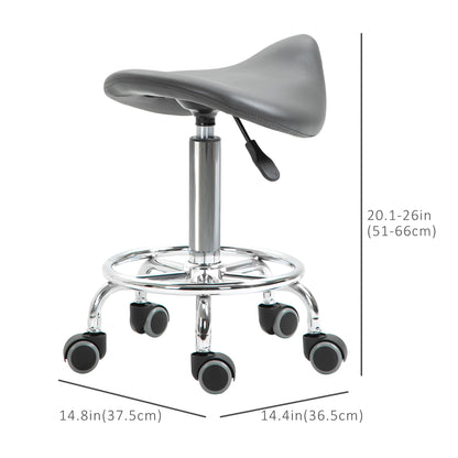 Saddle Stool, PU Leather Adjustable Rolling Salon Chair for Massage, Spa, Clinic, Beauty and Tattoo, Grey