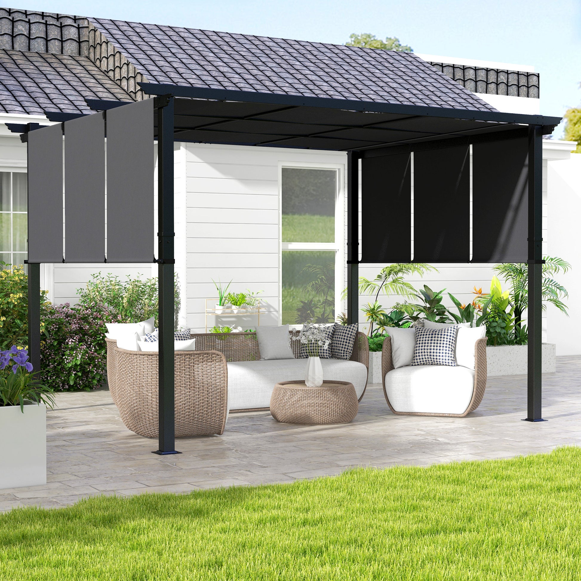 10' x 12' Metal Pergola, Outdoor Pergola with Retractable Canopy, for Garden, Patio, Backyard, Deck