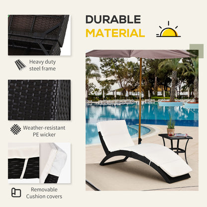 Patio Rattan Chaise lounger wicker Foldable Reclining Backrest PE Rattan Outdoor Lounge Chair, Recliner with Cushion for Garden, Backyard, Lawn,Balcony, Beige