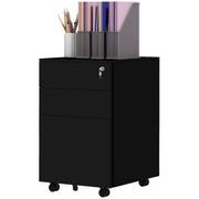 Vertical Steel Filing Cabinet on Wheels, 3-Drawer Lockable File Cabinet with Adjustable Hanging Bar for A4, Legal and Letter Size, for Home Office, Black