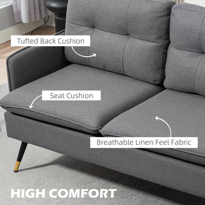 55" Loveseat Sofa, Linen Love Seat w/ S spring, Steel Legs and Button Tufting, Small Couch for Living Room, Dark Grey