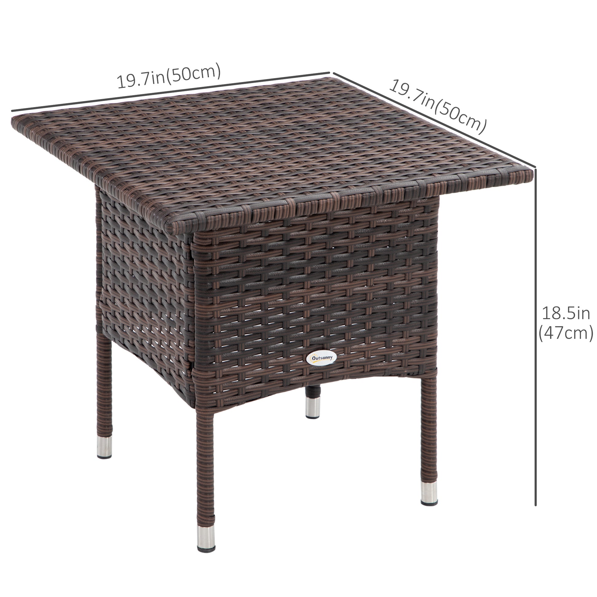 20" Patio Wicker Coffee Table, Outdoor Coffee Table with Plastic Board Underneath the Woven Tabletop for Patio, Garden, Balcony, Mixed Brown