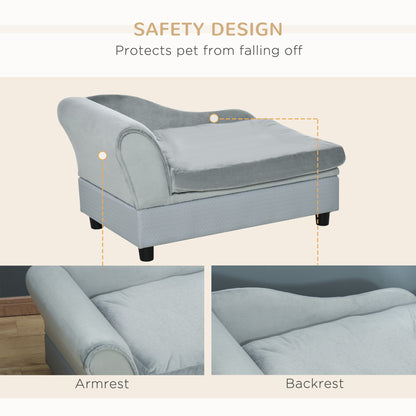 Pet Sofa Dog Couch Chaise Lounge Pet Bed with Storage Function Small Sized Dog Various Cat Sponge Cushioned Bed Lounge, Light Grey