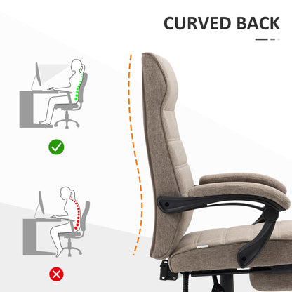 Office Chair, Linen High Back Computer Desk Chair, Swivel Recliner with Adjustable Height, Footrest and Padded Armrest, Brown