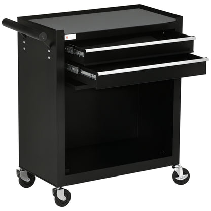 2-Drawer Rolling Tool Chest on Wheels, Metal Tool Cabinet for Warehouse, Workshop and Garage, Black