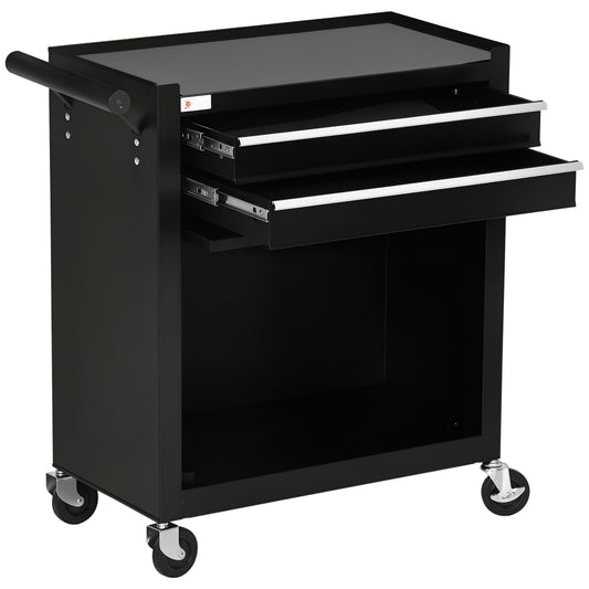 2-Drawer Rolling Tool Chest on Wheels, Metal Tool Cabinet for Warehouse, Workshop and Garage, Black