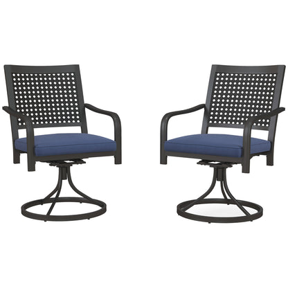 2 Pieces Patio Swivel Chairs with Cushion, Outdoor Swivel Rocker with Curved Armrests, Backrest for Garden, Balcony, Porch, Navy Blue