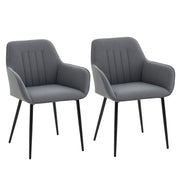 Dining Chairs Set of 2, Linen Upholstery Accent Chair with Back, Armrest, Metal Legs, Dark Grey