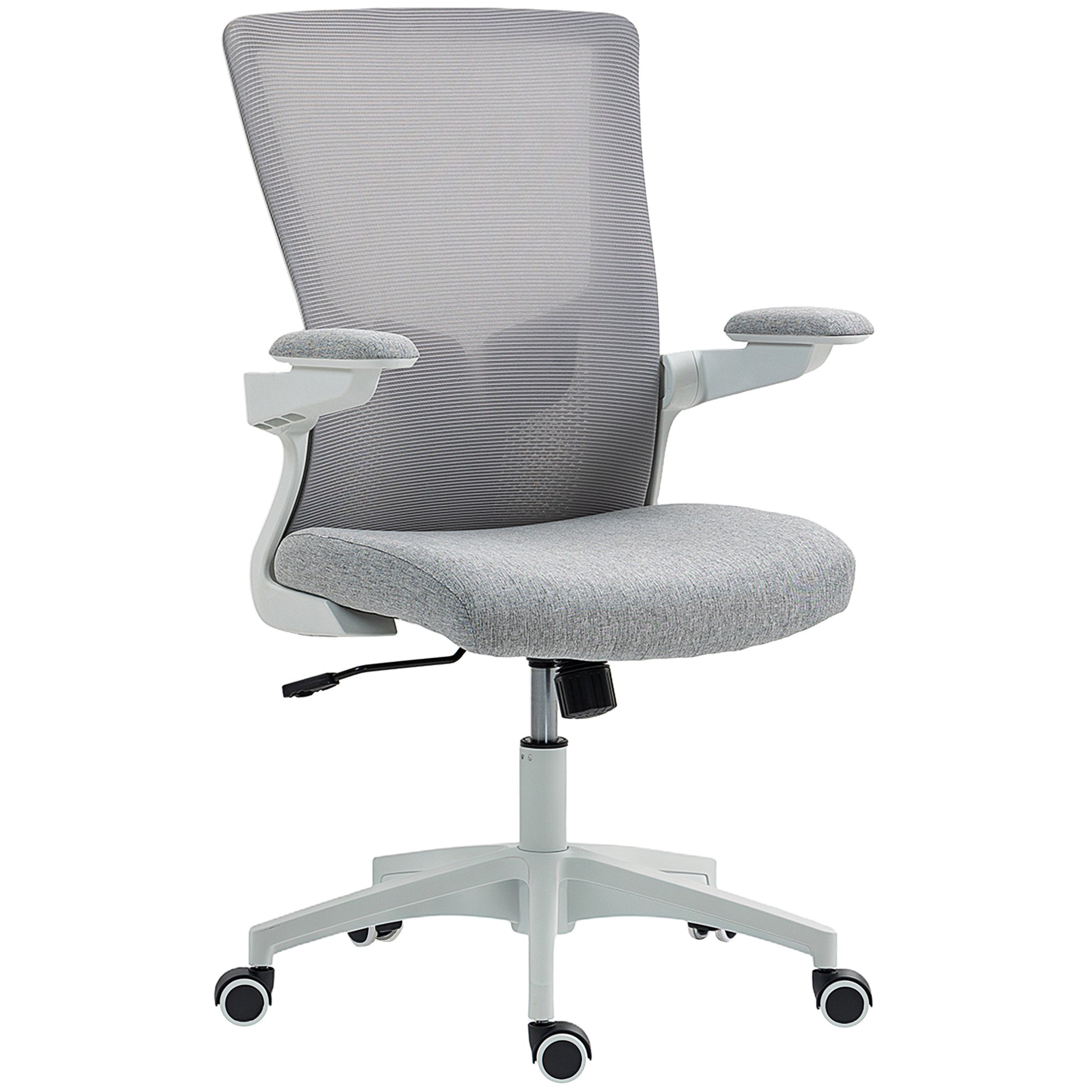 Ergonomic Office Chair, Swivel Desk Chair with Adjustable Lumbar Support and Height, Flip-up Armrests, Wheels, Grey